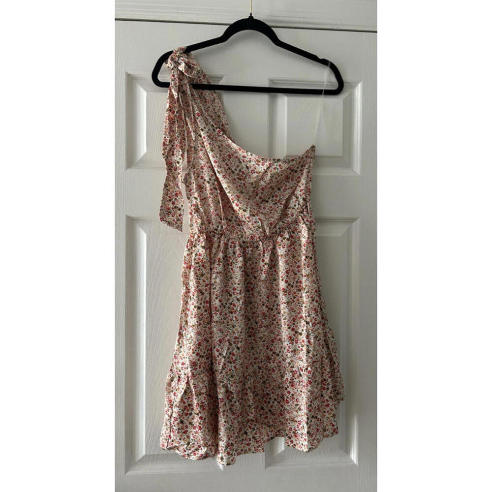 Made with Love Orange Floral Tie Shoulder Mini Dress Size Small